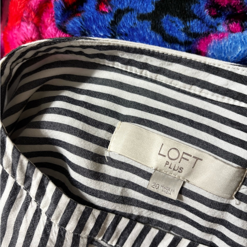 LOFT Black and White Striped Button Down Shirt